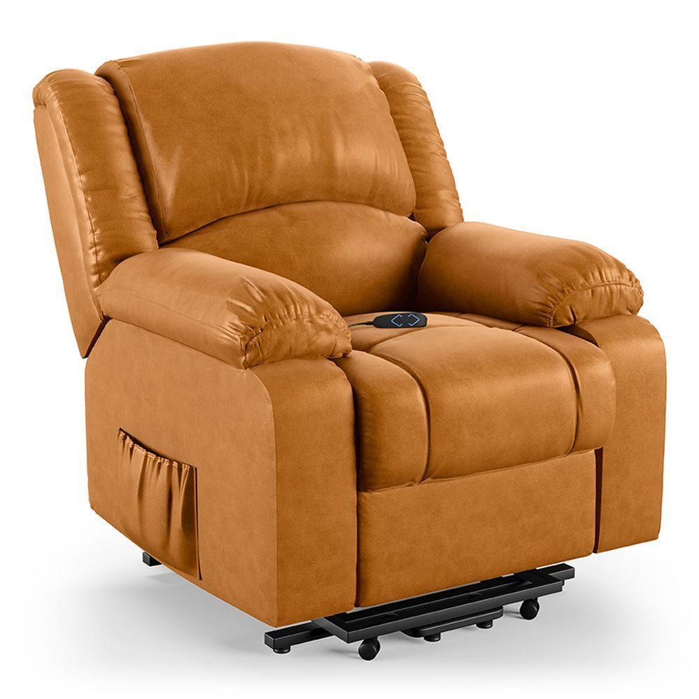 Poltrona Do Papai Reclinável Pietra Elevação Lift Elétrico Fh9 Pu Whisky Mpozenato - 1
