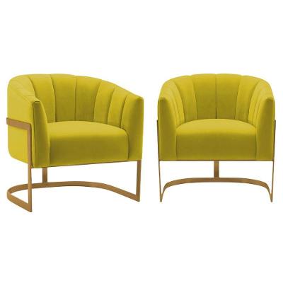 2 Poltronas Decorativas Sala De Estar Recepção Mavie Base De Ferro Dourado Suede Adj Decor Amarelo