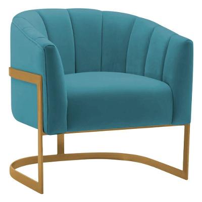 Poltrona Decorativa Sala De Estar Recepção Mavie Base De Ferro Dourado Suede Adj Decor Azul Turquesa