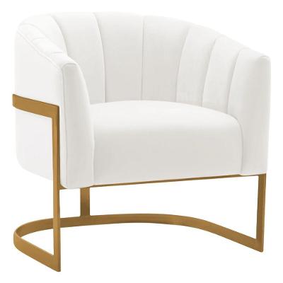 Poltrona Decorativa Sala De Estar Recepção Mavie Base De Ferro Dourado Bouclé Adj Decor Branco