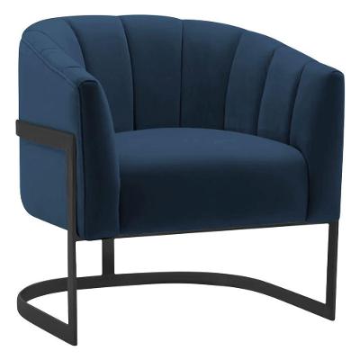 Poltrona Decorativa Sala De Estar Recepção Mavie Base De Ferro Preto Suede Adj Decor Azul Marinho