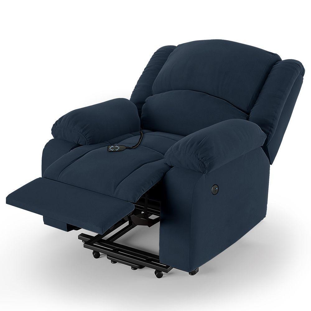 Poltrona Do Papai Reclinável Pietra Elevação Lift Elétrico Fh9 Veludo Azul Mpozenato - 2
