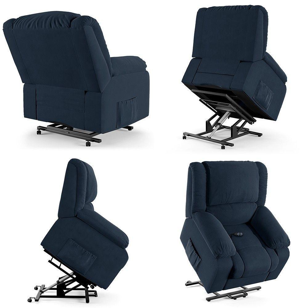 Poltrona Do Papai Reclinável Pietra Elevação Lift Elétrico Fh9 Veludo Azul Mpozenato - 9