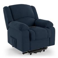 Poltrona Do Papai Reclinável Pietra Elevação Lift Elétrico Fh9 Veludo Azul Mpozenato - 1