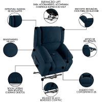 Poltrona Do Papai Reclinável Pietra Elevação Lift Elétrico Fh9 Veludo Azul Mpozenato - 7