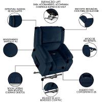 Poltrona Do Papai Reclinável Pietra Elevação Lift Elétrico Fh9 Pu Azul Mpozenato - 7