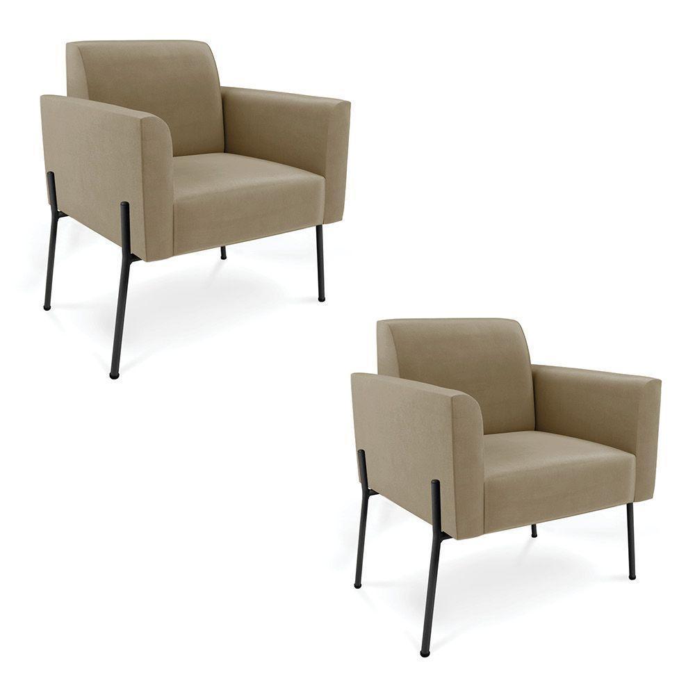 Poltrona Pé De Ferro Preto Para Sala Kit 2 Marisa Suede D03 - D'rossi Cor Marrom Rato - 1