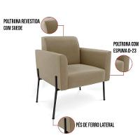 Poltrona Pé De Ferro Preto Para Sala Kit 2 Marisa Suede D03 - D'rossi Cor Marrom Rato - 6