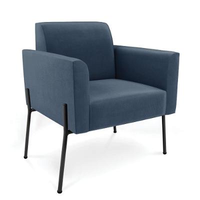 Poltrona Pé De Ferro Preto Para Sala Marisa Suede Azul Marinho D03 - D'rossi