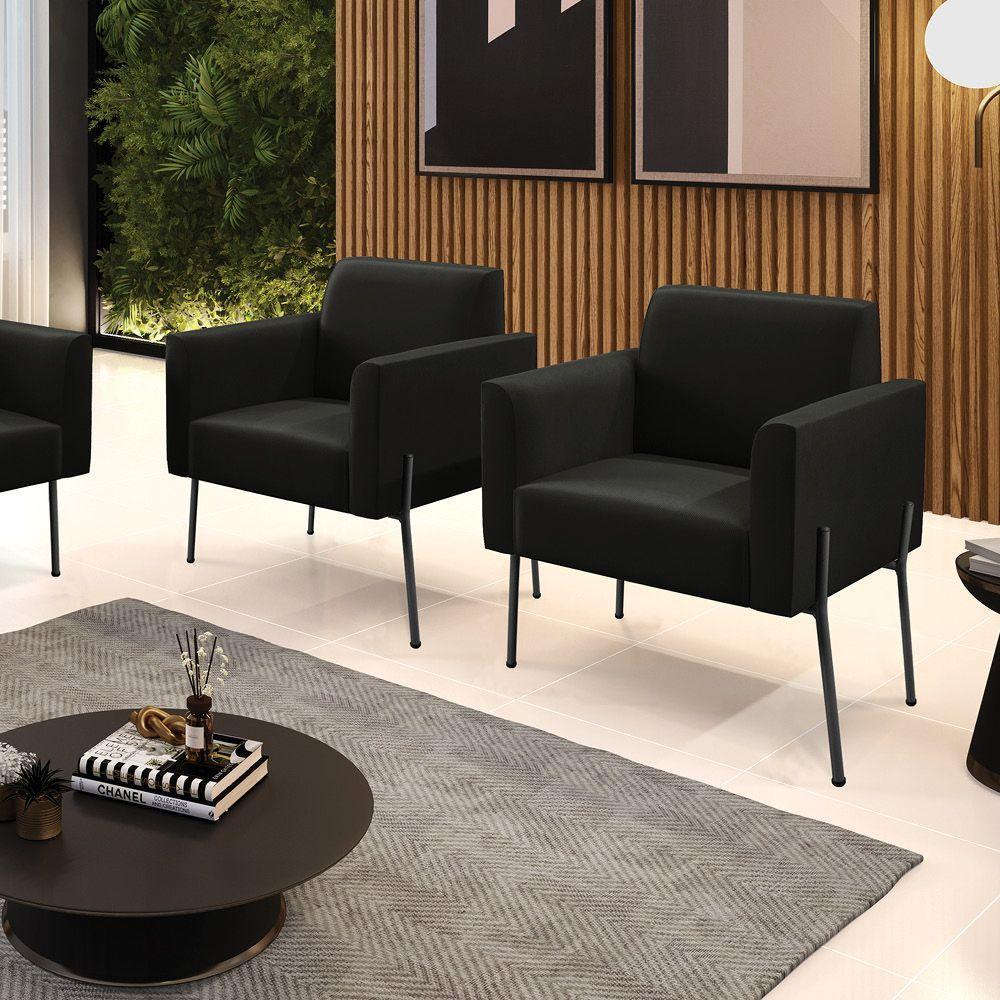 Poltrona Pé De Ferro Preto Para Sala Kit 2 Marisa Suede D03 - D'rossi Cor Preto - 6