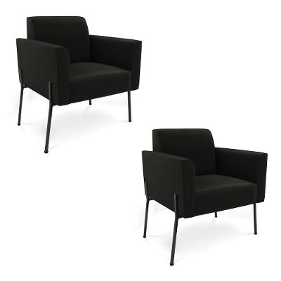 Poltrona Kit 2 Marisa Para Sala Suede Pés De Ferro Preto Cor Preto D'Rossi