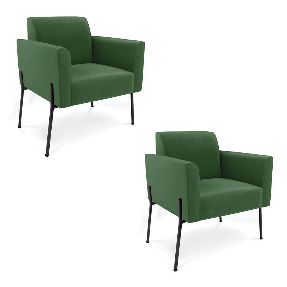 Poltrona Pé De Ferro Preto Para Sala Kit 2 Marisa Suede Verde D03 - D'rossi - 1