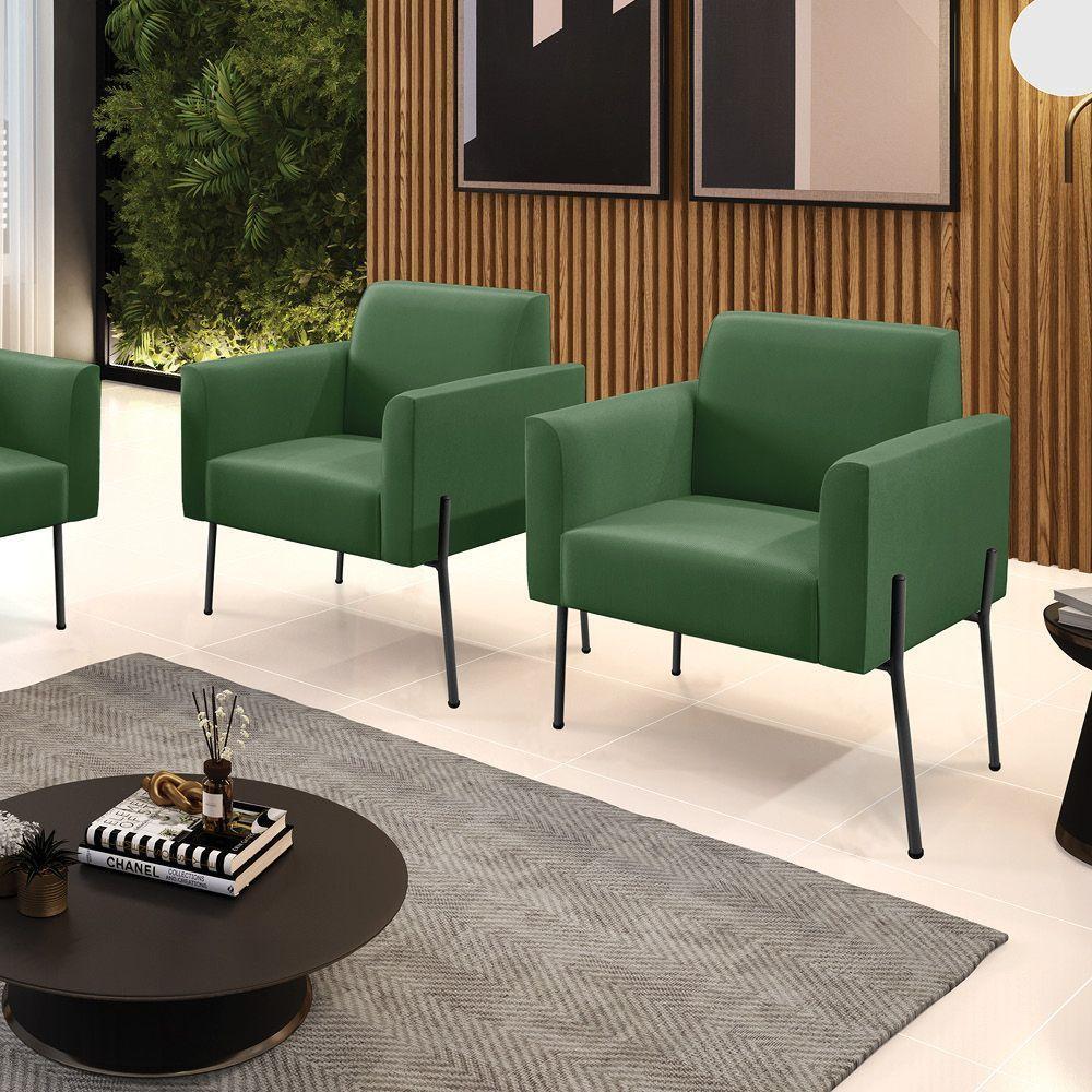 Poltrona Pé De Ferro Preto Para Sala Kit 2 Marisa Suede Verde D03 - D'rossi - 3