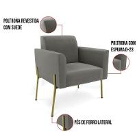Poltrona Pé De Ferro Dourado Decorativa Kit 2 Marisa Suede D03 Grafite - 5