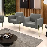 Poltrona Pé De Ferro Dourado Decorativa Kit 2 Marisa Suede D03 Grafite - 6