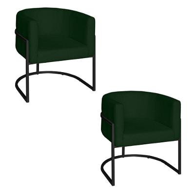 Poltrona Base Industrial Preto Kit 2 Lety Veludo Verde S05 - D'rossi