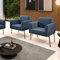 Poltrona Pé De Ferro Preto Para Sala Kit 2 Marisa Suede Azul Marinho D03 - D'rossi - 6