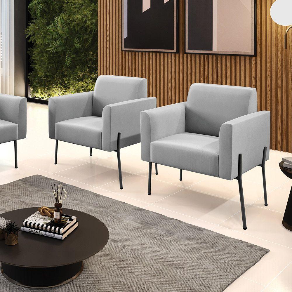 Poltrona Pé De Ferro Preto Para Sala Kit 2 Marisa Suede D03 - D'rossi Cor Cinza - 6