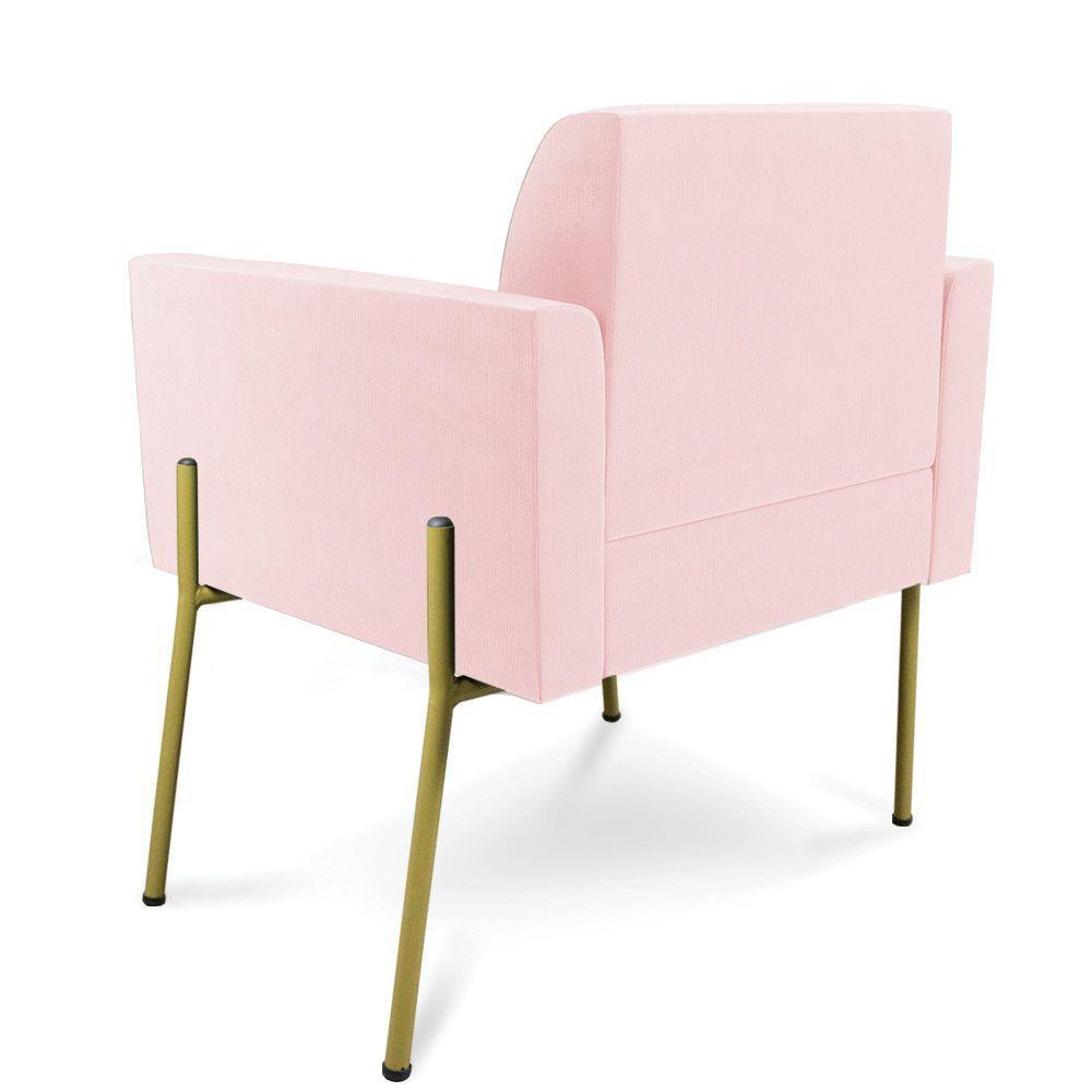 Poltrona Pé De Ferro Dourado Decorativa Kit 2 Marisa Suede D03 Rosa Bebê - 5