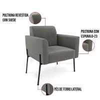 Poltrona Pé De Ferro Preto Para Sala Kit 2 Marisa Suede Grafite D03 - D'rossi - 5