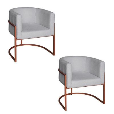 Poltrona Base Industrial Bronze Kit 2 Lety Veludo S05 - D'rossi Cor Prata