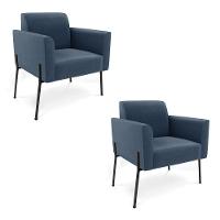 Poltrona Pé De Ferro Preto Para Sala Kit 2 Marisa Suede D03 - D'rossi Cor Azul Marinho - 1