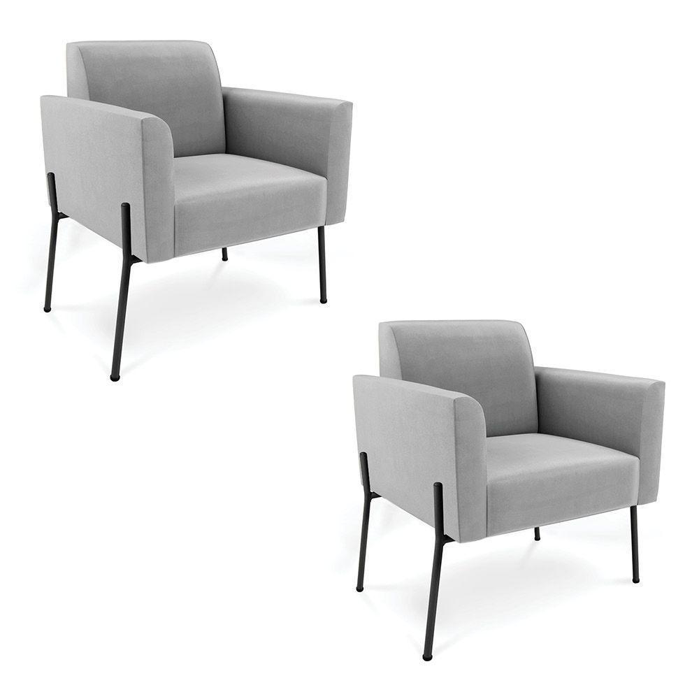 Poltrona Pé De Ferro Preto Para Sala Kit 2 Marisa Suede D03 - D'rossi Cor Grafite - 1