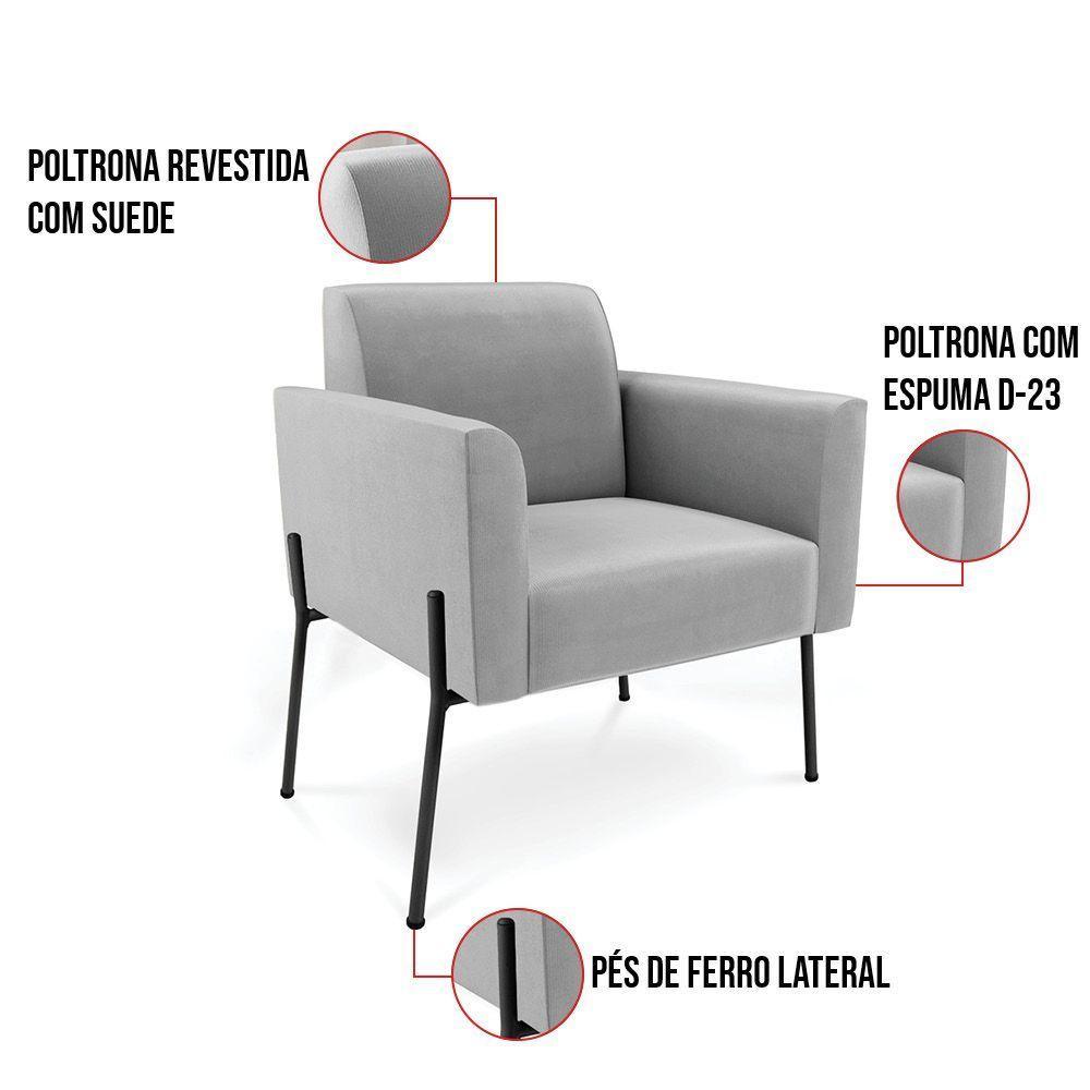 Poltrona Pé De Ferro Preto Para Sala Kit 2 Marisa Suede D03 - D'rossi Cor Grafite - 6