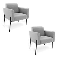 Poltrona Pé De Ferro Preto Para Sala Kit 2 Marisa Suede D03 - D'rossi Cor Grafite - 1