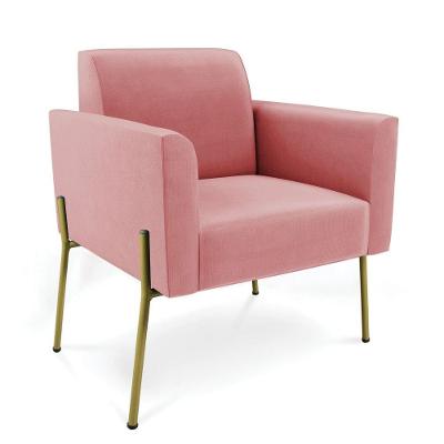 Poltrona Marisa Decorativa Suede Rosê Pés De Ferro Dourado D'Rossi