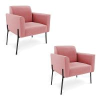 Poltrona Pé De Ferro Preto Para Sala Kit 2 Marisa Suede Rosê D03 - D'rossi - 1