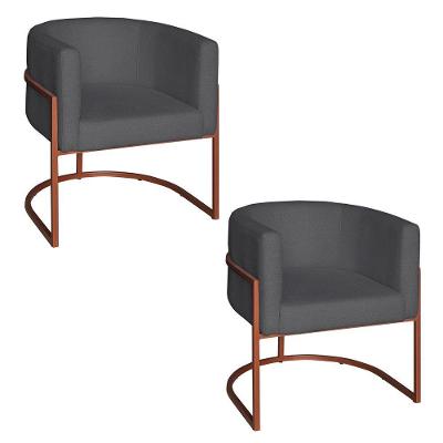 Poltrona Base Industrial Bronze Kit 2 Lety Veludo S05 - D'rossi Cor Grafite