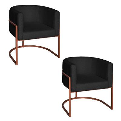 Poltrona Base Industrial Bronze Kit 2 Lety Veludo Preto S05 - D'rossi