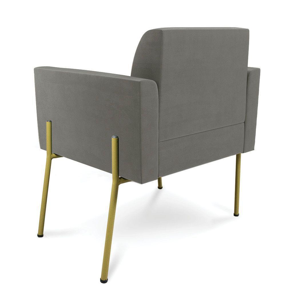 Poltrona Pé De Ferro Dourado Decorativa Kit 2 Marisa Suede Grafite D03 - 2