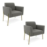 Poltrona Pé De Ferro Dourado Decorativa Kit 2 Marisa Suede Grafite D03 - 1