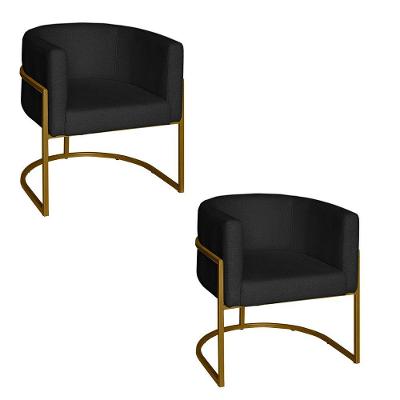 Poltrona Lety Veludo S05 Kit 2 Base Industrial Preto Dourado D'Rossi