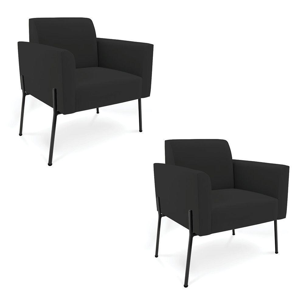 Poltrona Pé De Ferro Preto Para Sala Kit 2 Marisa Veludo D03 - D'rossi Cor Preto - 1