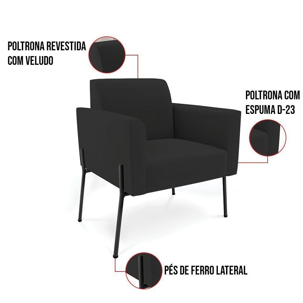 Poltrona Pé De Ferro Preto Para Sala Kit 2 Marisa Veludo D03 - D'rossi Cor Preto - 5