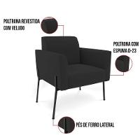 Poltrona Pé De Ferro Preto Para Sala Kit 2 Marisa Veludo D03 - D'rossi Cor Preto - 5