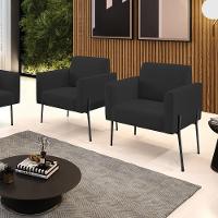 Poltrona Pé De Ferro Preto Para Sala Kit 2 Marisa Veludo D03 - D'rossi Cor Preto - 6