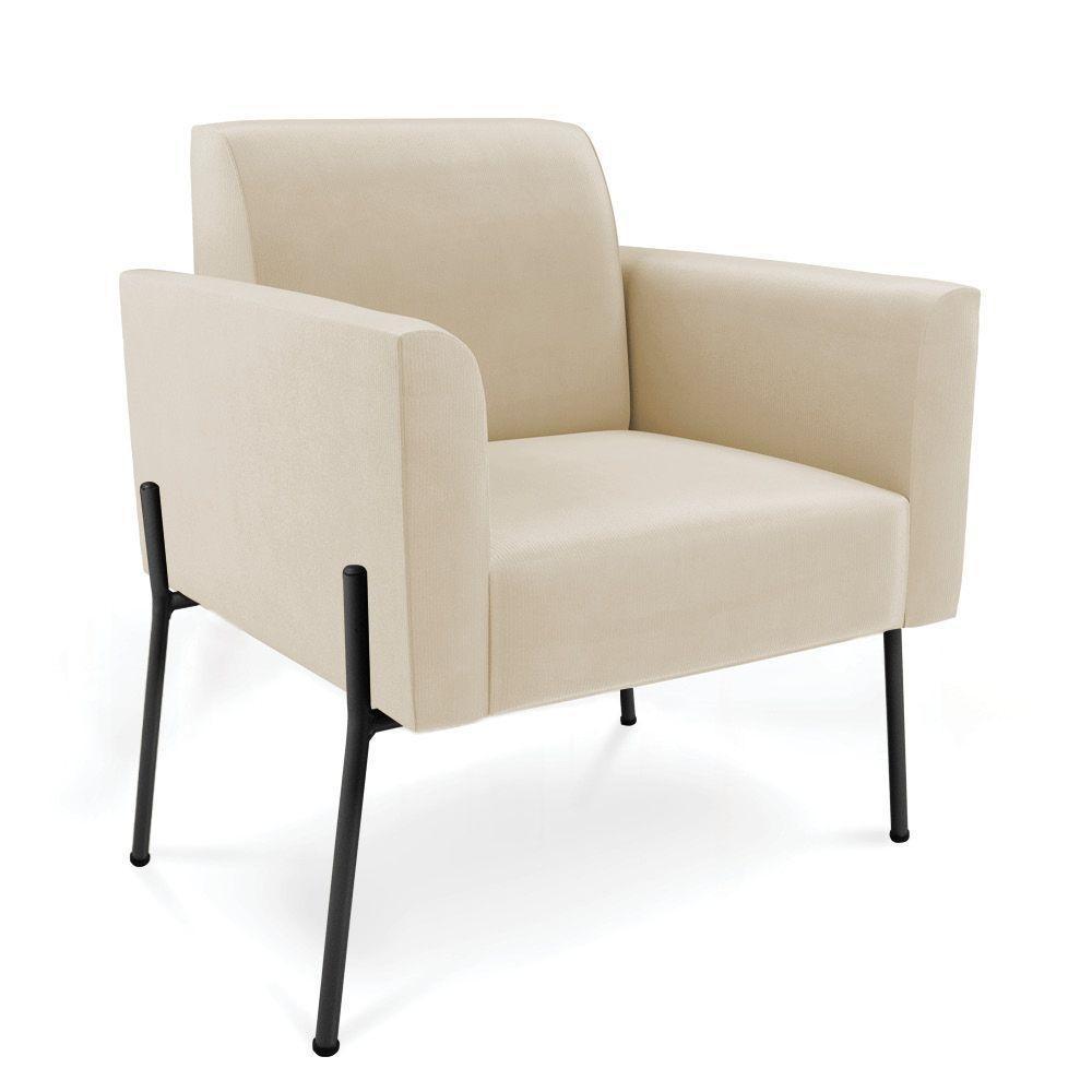 Poltrona Pé De Ferro Preto Para Sala Kit 2 Marisa Suede D03 - D'rossi Cor Bege - 4