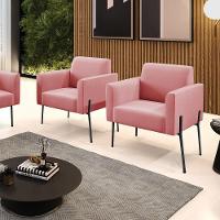 Poltrona Pé De Ferro Preto Para Sala Kit 2 Marisa Suede D03 - D'rossi Cor Rose - 6