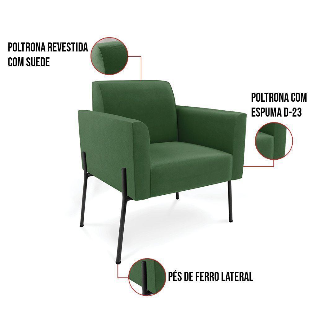 Poltrona Pé De Ferro Preto Para Sala Kit 2 Marisa Suede D03 - D'rossi Cor Verde - 5