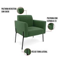 Poltrona Pé De Ferro Preto Para Sala Kit 2 Marisa Suede D03 - D'rossi Cor Verde - 5