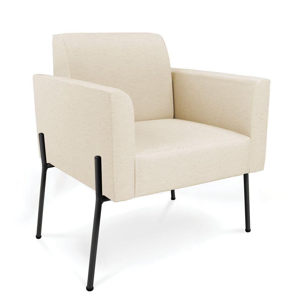 Poltrona Pé De Ferro Preto Kit 2 Decorativa Marisa Linho D03 - D'rossi Cor Bege - 3