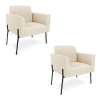 Poltrona Pé De Ferro Preto Kit 2 Decorativa Marisa Linho D03 - D'rossi Cor Bege - 1