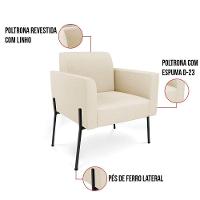 Poltrona Pé De Ferro Preto Kit 2 Decorativa Marisa Linho D03 - D'rossi Cor Bege - 5