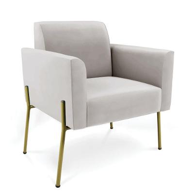 Poltrona Pé De Ferro Dourado Para Recepção Marisa Veludo Cinza D03