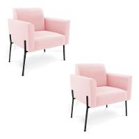 Poltrona Pé De Ferro Preto Para Sala Kit 2 Marisa Suede Rosa Bebê D03 - D'rossi - 1