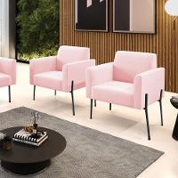 Poltrona Pé De Ferro Preto Para Sala Kit 2 Marisa Suede D03 - D'rossi Cor Rosa Bebê - 2